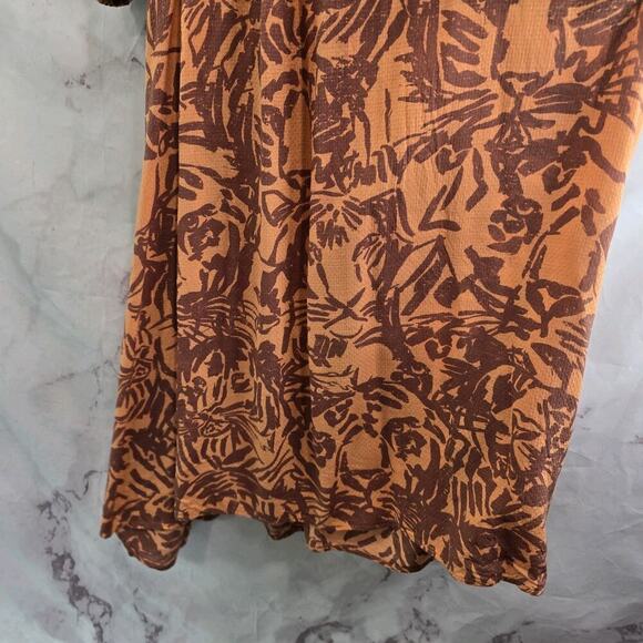 Anthropologie Dress Womens Medium Linen Piper Criss Cross Smocked Cut Out Orange - Picture 8 of 12